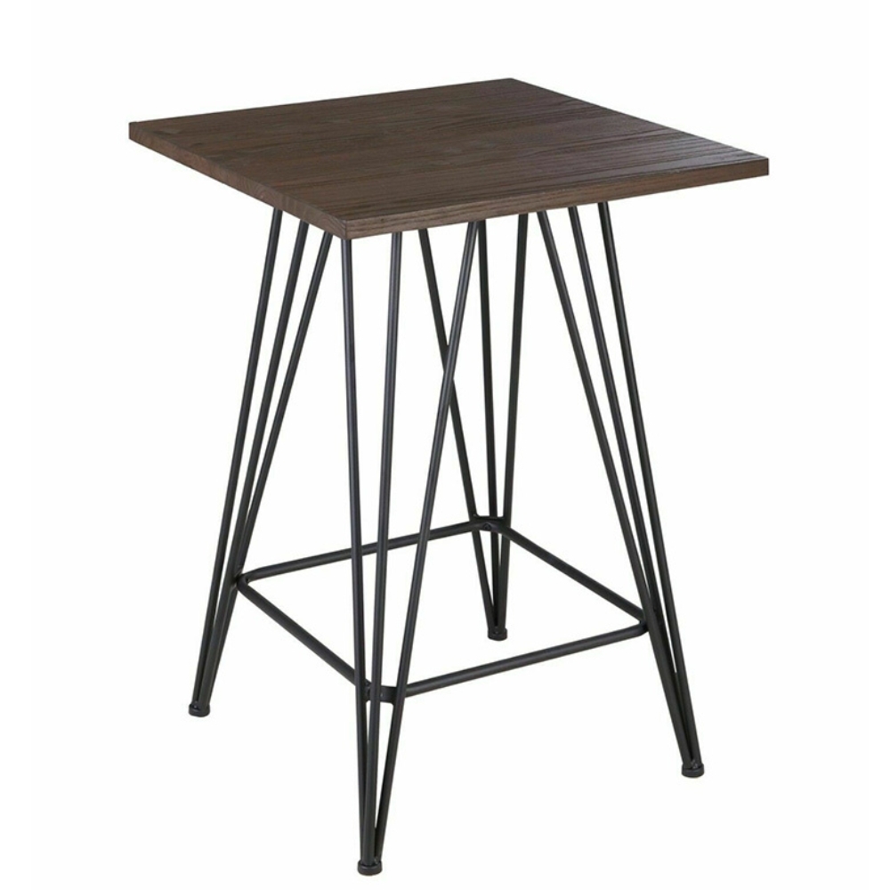 Tolix Metal Steel Square Timber Top Table (Matt Black) for Food Court