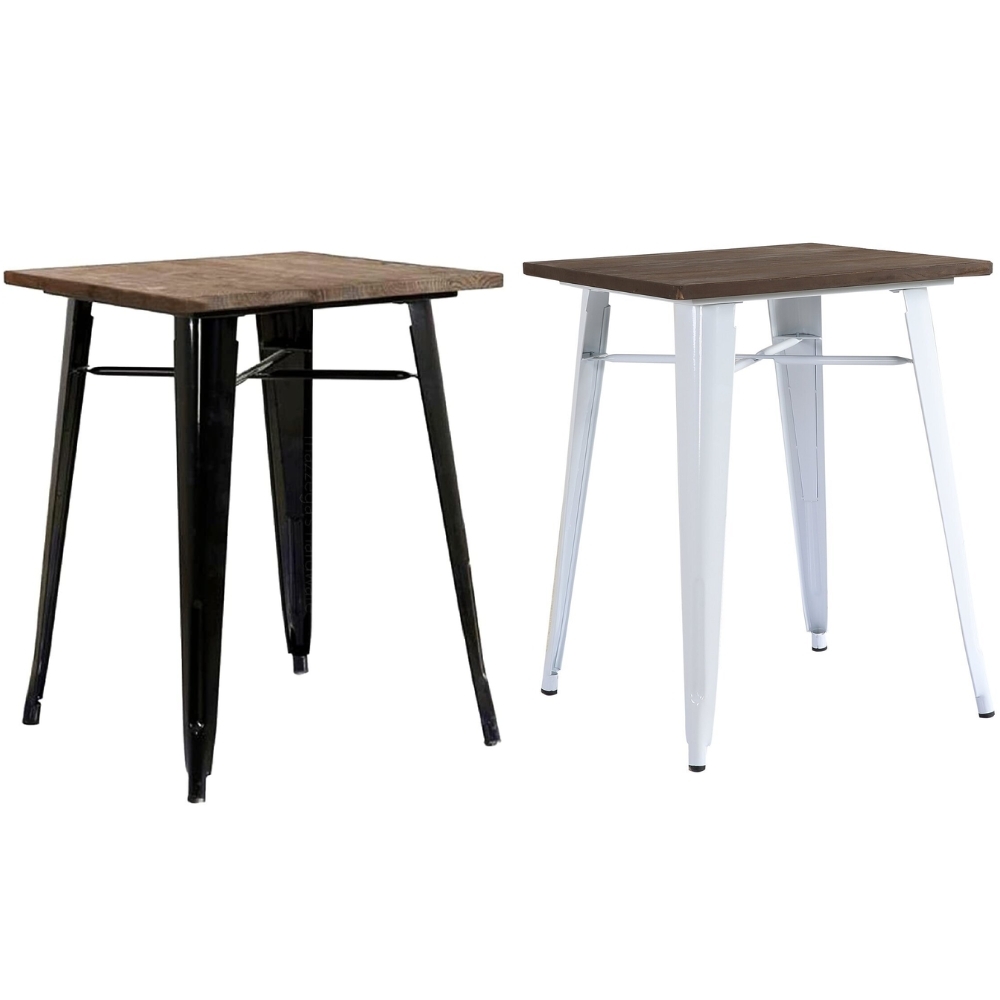 Tolix Metal Steel Square Timber Top Table (60cm (W) 60cm(D)x 76cm