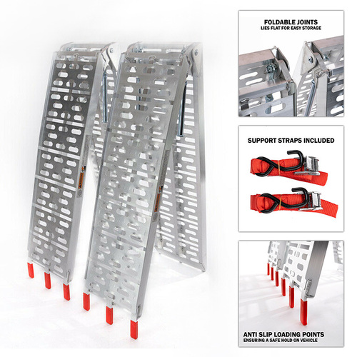 Aluminium Folding Ramps with Support Straps, Load Ride-on Lawnmowers, ATV Cycles, Motorcycles 1360KG