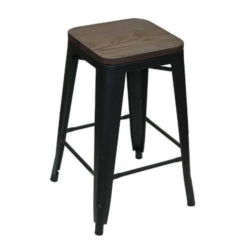 CafePro Tolix Stool with Timber Seat, Matt Black Colour, Stool Chair, Home, Business, Commercial Use, Portable Heavy-Duty