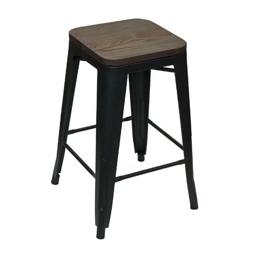 CafePro Tolix Stool with Timber Seat and Matt Black Finish, Multipurpose Vanity Stool Chair for Home, Business and Commercial Use, Portable Heavy-Duty