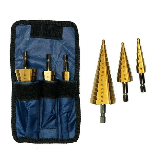 Directly2U 3 Piece Step Drill Set, Titanium HSS Drill Bits Hex for Steel, Brass, Plastic, Wood, Durable and High-Quality Drill Bit Set with Storage 