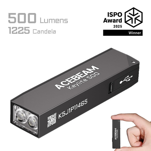 ACEBEAM Keylite 500 USB-C Keychain Light - 500 High Lumens Flashlight, Ultra-Compact Rechargeable Pocket Torch, Mini EDC Dual LED Light - (Black)