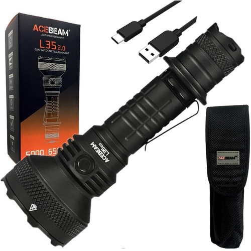 ACEBEAM L35 2.0 Brightest Duty Flashlight - 5000 Lumens, USB-C Rechargeable 21700 Battery, CREE XHP70.3 HI LED, IP68 Waterproof - (Black)