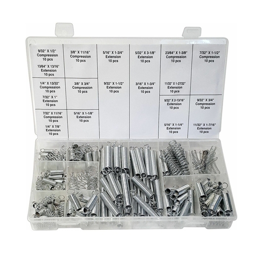 Directly2u Spring Assortment Set of 200Pieces, 4 Sizes for Extension and 16 Sizes for Compression Metal Springs with Sectional Resealable Plastic Case