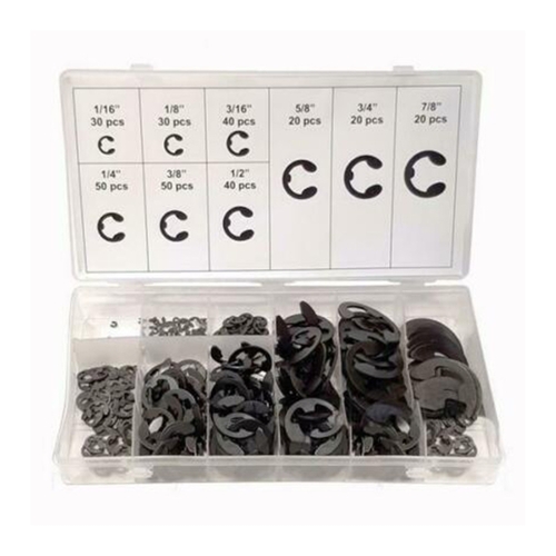 Directly2u E Clip Assortment Kit for 9 Different Sizes, Fastener External Retaining Tool E Clips with Sectional Plastic Case (Pack of 300)