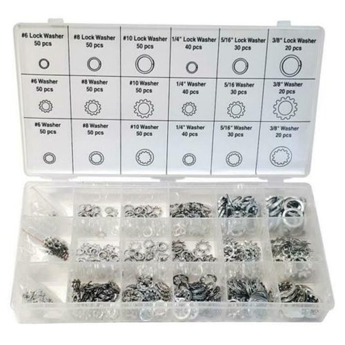 Directly2U Metal Washers and Lock Washers Assortment Set of 18 Sizes Metal Assorted Washers for Multipurpose Use with Sectional Transparent Box 720Pec