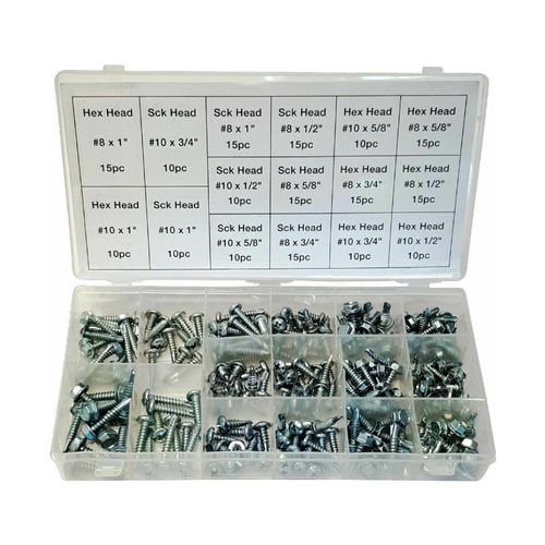 Directly2U Drill Screws- 200 Piece Assortment of Hex and Phillips Socket Heads- Stainless Steel Metal, Interior and Exterior Purpose Kit