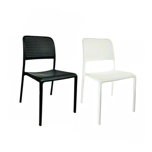 CafePro Bora Bristo Plastic Resin Chair, Polypropylene Easily Stackable, Matte Finish White and Black- 49cm(W) x 83cm(H) x 54cm(D) 