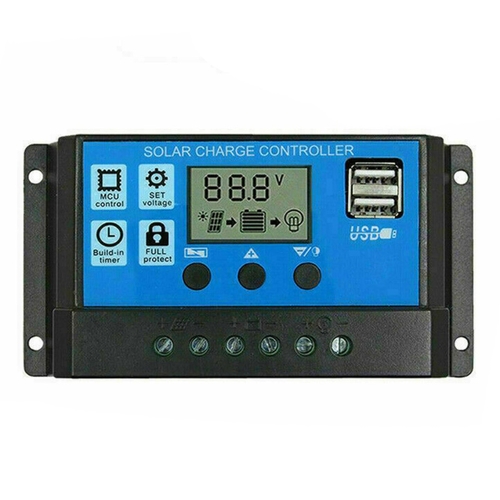 Directly2U Solar charger Controller 12v/24v PWM Battery, Auto Solar Panel Intelligent Regulator with Dual USB Port LCD Display for Lead Acid Batteries