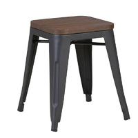 Tolix 45Cm Cafe Bar Dining Stool Kitchen Metal Wood Chair Seat Stools, Timber Seat