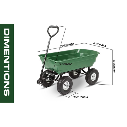Garden Dump Cart with Heavy Duty Steel Frame,10 Inch Pneumatic Tires Maximum Load Capacity of 250 kg (Green), Garden Trolley Cart, Camping Cart